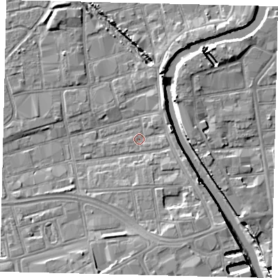 Shaded relief map of the ground around HU28AN, computed from Environment Agency LiDAR. The ground here sits at about 2 m above sea level and falls 8 m across the surrounding 800 m. Surface water reaching this point runs off ground lying to the south-east, 3.9 m higher.