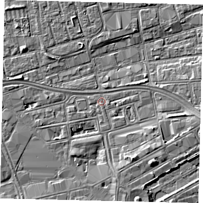 Shaded relief map of the ground around HU28DF, computed from Environment Agency LiDAR. The ground here sits at about 3 m above sea level and falls 5 m across the surrounding 800 m. Surface water reaching this point runs off ground lying to the south-south-east, 3.1 m higher.