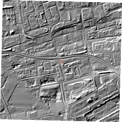 Shaded relief map of the ground around HU28DQ, computed from Environment Agency LiDAR. The ground here sits at about 3 m above sea level and falls 5 m across the surrounding 800 m. Surface water reaching this point runs off ground lying to the south-south-east, 3.8 m higher.