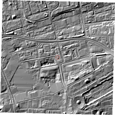 Shaded relief map of the ground around HU28HD, computed from Environment Agency LiDAR. The ground here sits at about 3 m above sea level and falls 5 m across the surrounding 800 m. Surface water reaching this point runs off ground lying to the south-south-east, 3.1 m higher.