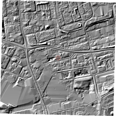 Shaded relief map of the ground around HU28HU, computed from Environment Agency LiDAR. The ground here sits at about 3 m above sea level and falls 5 m across the surrounding 800 m. Surface water reaching this point runs off ground lying to the south-east, 3.1 m higher.