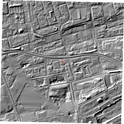 Shaded relief map of the ground around HU28JJ, computed from Environment Agency LiDAR. The ground here sits at about 3 m above sea level and falls 5 m across the surrounding 800 m. Surface water reaching this point runs off ground lying to the south-south-east, 3.1 m higher.