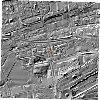 Shaded relief map of the ground around HU28JL, computed from Environment Agency LiDAR. The ground here sits at about 3 m above sea level and falls 5 m across the surrounding 800 m. Surface water reaching this point runs off ground lying to the south-south-east, 3.1 m higher.