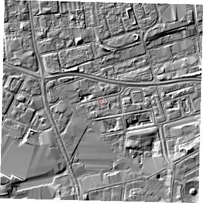 Shaded relief map of the ground around HU28JR, computed from Environment Agency LiDAR. The ground here sits at about 3 m above sea level and falls 5 m across the surrounding 800 m. Surface water reaching this point runs off ground lying to the south-east, 3.1 m higher.