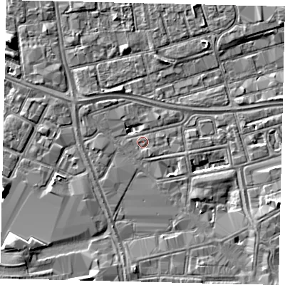 Shaded relief map of the ground around HU28JS, computed from Environment Agency LiDAR. The ground here sits at about 3 m above sea level and falls 5 m across the surrounding 800 m. Surface water reaching this point runs off ground lying to the south-east, 1.3 m higher.