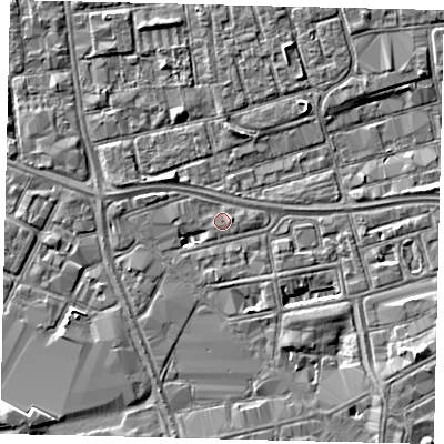 Shaded relief map of the ground around HU28JU, computed from Environment Agency LiDAR. The ground here sits at about 3 m above sea level and falls 5 m across the surrounding 800 m. Surface water reaching this point runs off ground lying to the south-south-east, 2.1 m higher.