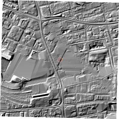 Shaded relief map of the ground around HU28LA, computed from Environment Agency LiDAR. The ground here sits at about 3 m above sea level and falls 5 m across the surrounding 800 m. The ground contributing surface water to this point lies to the north.