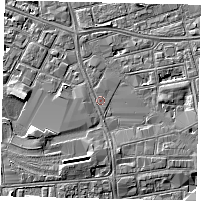 Shaded relief map of the ground around HU28LD, computed from Environment Agency LiDAR. The ground here sits at about 3 m above sea level and falls 5 m across the surrounding 800 m. Surface water reaching this point runs off ground lying to the south-south-east, 1.9 m higher.