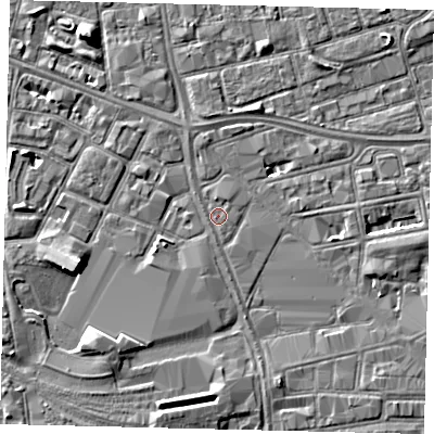 Shaded relief map of the ground around HU28NA, computed from Environment Agency LiDAR. The ground here sits at about 3 m above sea level and falls 5 m across the surrounding 800 m. Surface water reaching this point runs off ground lying to the south-south-east, 1.9 m higher.