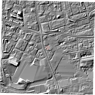Shaded relief map of the ground around HU28NG, computed from Environment Agency LiDAR. The ground here sits at about 3 m above sea level and falls 5 m across the surrounding 800 m. Surface water reaching this point runs off ground lying to the north, 0.7 m higher.