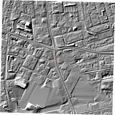 Shaded relief map of the ground around HU28NW, computed from Environment Agency LiDAR. The ground here sits at about 2 m above sea level and falls 5 m across the surrounding 800 m. Surface water reaching this point runs off ground lying to the south-south-west, 1.8 m higher.