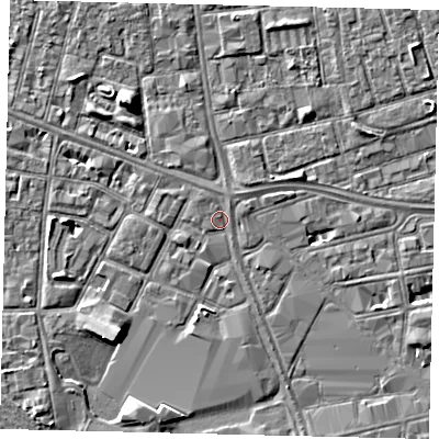 Shaded relief map of the ground around HU28NZ, computed from Environment Agency LiDAR. The ground here sits at about 3 m above sea level and falls 5 m across the surrounding 800 m. Surface water reaching this point runs off ground lying to the north-east, 0.7 m higher.