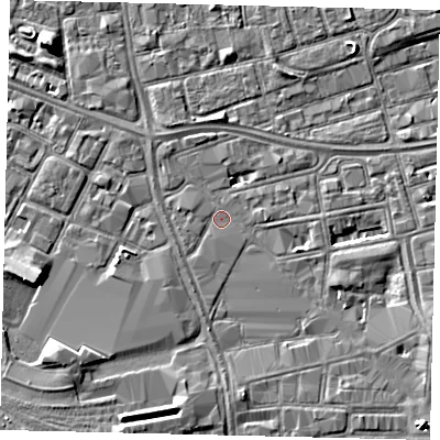 Shaded relief map of the ground around HU28PX, computed from Environment Agency LiDAR. The ground here sits at about 3 m above sea level and falls 5 m across the surrounding 800 m. The ground contributing surface water to this point lies to the south-east.