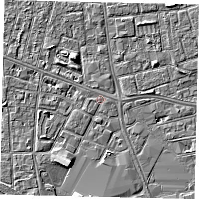 Shaded relief map of the ground around HU28RB, computed from Environment Agency LiDAR. The ground here sits at about 3 m above sea level and falls 5 m across the surrounding 800 m. Surface water reaching this point runs off ground lying to the east-south-east, 0.7 m higher.