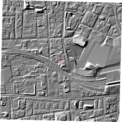 Shaded relief map of the ground around HU28RU, computed from Environment Agency LiDAR. The ground here sits at about 3 m above sea level and falls 5 m across the surrounding 800 m. Surface water reaching this point runs off ground lying to the south, 1.3 m higher.