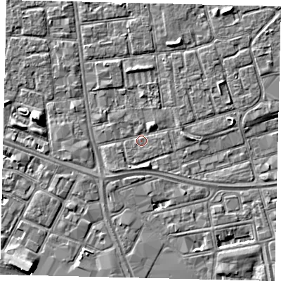 Shaded relief map of the ground around HU29AA, computed from Environment Agency LiDAR. The ground here sits at about 2 m above sea level and falls 5 m across the surrounding 800 m. Surface water reaching this point runs off ground lying to the north-east, 1.7 m higher.