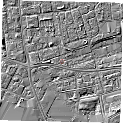 Shaded relief map of the ground around HU29AD, computed from Environment Agency LiDAR. The ground here sits at about 2 m above sea level and falls 5 m across the surrounding 800 m. The ground contributing surface water to this point lies to the south.