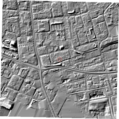 Shaded relief map of the ground around HU29AE, computed from Environment Agency LiDAR. The ground here sits at about 2 m above sea level and falls 5 m across the surrounding 800 m. Surface water reaching this point runs off ground lying to the south, 1.6 m higher.