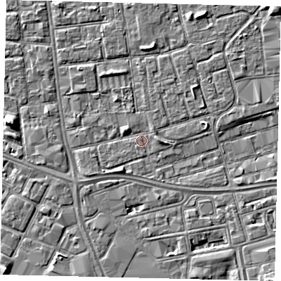 Shaded relief map of the ground around HU29AF, computed from Environment Agency LiDAR. The ground here sits at about 2 m above sea level and falls 5 m across the surrounding 800 m. Surface water reaching this point runs off ground lying to the north-west, 1.5 m higher.