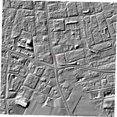 Shaded relief map of the ground around HU29AN, computed from Environment Agency LiDAR. The ground here sits at about 3 m above sea level and falls 5 m across the surrounding 800 m. Surface water reaching this point runs off ground lying to the south-south-east, 1.2 m higher.