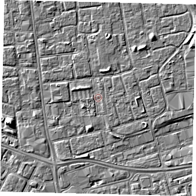 Shaded relief map of the ground around HU29AP, computed from Environment Agency LiDAR. The ground here sits at about 2 m above sea level and falls 5 m across the surrounding 800 m. Surface water reaching this point runs off ground lying to the south-south-east, 0.9 m higher.
