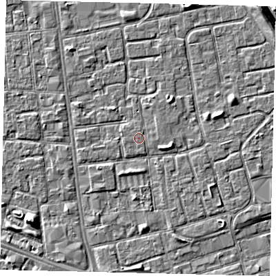 Shaded relief map of the ground around HU29BB, computed from Environment Agency LiDAR. The ground here sits at about 2 m above sea level and falls 7 m across the surrounding 800 m. The ground contributing surface water to this point lies to the west.