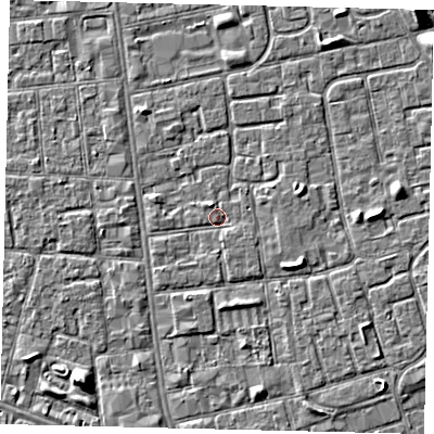 Shaded relief map of the ground around HU29BE, computed from Environment Agency LiDAR. The ground here sits at about 2 m above sea level and falls 5 m across the surrounding 800 m. Surface water reaching this point runs off ground lying to the north-north-west, 1.4 m higher.