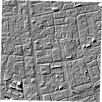 Shaded relief map of the ground around HU29BG, computed from Environment Agency LiDAR. The ground here sits at about 2 m above sea level and falls 5 m across the surrounding 800 m. Surface water reaching this point runs off ground lying to the north, 1.4 m higher.