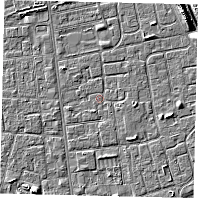 Shaded relief map of the ground around HU29BH, computed from Environment Agency LiDAR. The ground here sits at about 2 m above sea level and falls 10 m across the surrounding 800 m. Surface water reaching this point runs off ground lying to the east, 1.4 m higher.