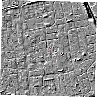 Shaded relief map of the ground around HU29BJ, computed from Environment Agency LiDAR. The ground here sits at about 2 m above sea level and falls 11 m across the surrounding 800 m. Surface water reaching this point runs off ground lying to the south-east, 1.4 m higher.