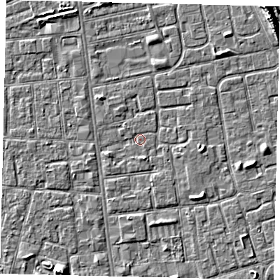 Shaded relief map of the ground around HU29BL, computed from Environment Agency LiDAR. The ground here sits at about 2 m above sea level and falls 10 m across the surrounding 800 m. Surface water reaching this point runs off ground lying to the south-south-east, 1.6 m higher.