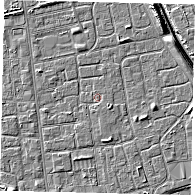 Shaded relief map of the ground around HU29BP, computed from Environment Agency LiDAR. The ground here sits at about 2 m above sea level and falls 11 m across the surrounding 800 m. Surface water reaching this point runs off ground lying to the south, 0.9 m higher.