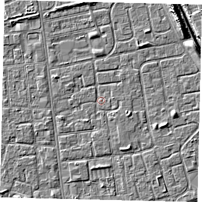 Shaded relief map of the ground around HU29BW, computed from Environment Agency LiDAR. The ground here sits at about 2 m above sea level and falls 11 m across the surrounding 800 m. Surface water reaching this point runs off ground lying to the south-east, 1.4 m higher.