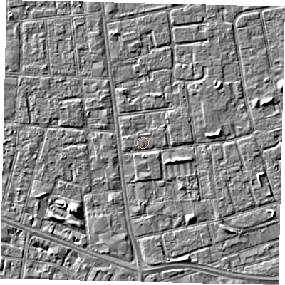 Shaded relief map of the ground around HU29DA, computed from Environment Agency LiDAR. The ground here sits at about 2 m above sea level and falls 5 m across the surrounding 800 m. Surface water reaching this point runs off ground lying to the east, 1.8 m higher.