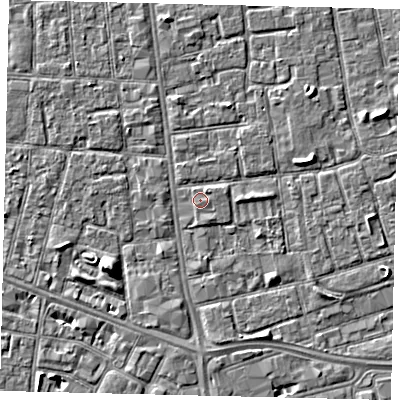 Shaded relief map of the ground around HU29DB, computed from Environment Agency LiDAR. The ground here sits at about 3 m above sea level and falls 5 m across the surrounding 800 m. Surface water reaching this point runs off ground lying to the south-south-east, 0.5 m higher.