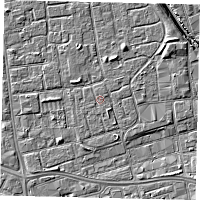 Shaded relief map of the ground around HU29JJ, computed from Environment Agency LiDAR. The ground here sits at about 3 m above sea level and falls 5 m across the surrounding 800 m. Surface water reaching this point runs off ground lying to the south-east, 1.2 m higher.