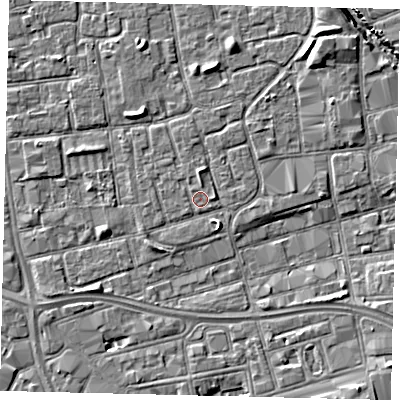 Shaded relief map of the ground around HU29JP, computed from Environment Agency LiDAR. The ground here sits at about 3 m above sea level and falls 6 m across the surrounding 800 m. Surface water reaching this point runs off ground lying to the north, 0.9 m higher.