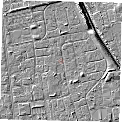 Shaded relief map of the ground around HU29LG, computed from Environment Agency LiDAR. The ground here sits at about 2 m above sea level and falls 11 m across the surrounding 800 m. Surface water reaching this point runs off ground lying to the east, 2.5 m higher.