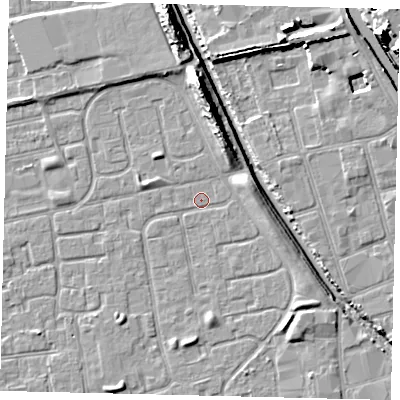 Shaded relief map of the ground around HU29LP, computed from Environment Agency LiDAR. The ground here sits at about 2 m above sea level and falls 15 m across the surrounding 800 m. Surface water reaching this point runs off ground lying to the north-north-east, 6.1 m higher.