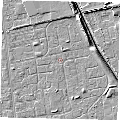 Shaded relief map of the ground around HU29LW, computed from Environment Agency LiDAR. The ground here sits at about 2 m above sea level and falls 11 m across the surrounding 800 m. Surface water reaching this point runs off ground lying to the north-east, 6.4 m higher.