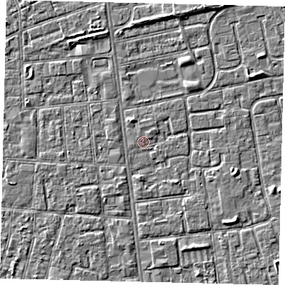 Shaded relief map of the ground around HU29PA, computed from Environment Agency LiDAR. The ground here sits at about 2 m above sea level and falls 3 m across the surrounding 800 m. Surface water reaching this point runs off ground lying to the south-east, 1.6 m higher.