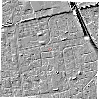 Shaded relief map of the ground around HU29PE, computed from Environment Agency LiDAR. The ground here sits at about 2 m above sea level and falls 11 m across the surrounding 800 m. Surface water reaching this point runs off ground lying to the east-south-east, 0.7 m higher.