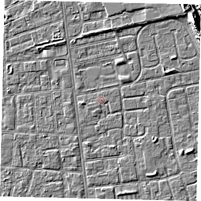 Shaded relief map of the ground around HU29PG, computed from Environment Agency LiDAR. The ground here sits at about 2 m above sea level and falls 11 m across the surrounding 800 m. Surface water reaching this point runs off ground lying to the south-south-east, 1.6 m higher.