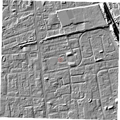 Shaded relief map of the ground around HU29PH, computed from Environment Agency LiDAR. The ground here sits at about 2 m above sea level and falls 11 m across the surrounding 800 m. Surface water reaching this point runs off ground lying to the east-north-east, 8.7 m higher.