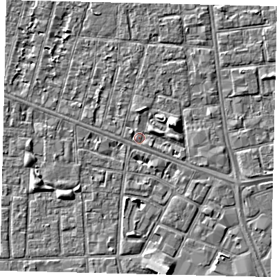 Shaded relief map of the ground around HU31AA, computed from Environment Agency LiDAR. The ground here sits at about 2 m above sea level and falls 5 m across the surrounding 800 m. Surface water reaching this point runs off ground lying to the east-north-east, 2.0 m higher.