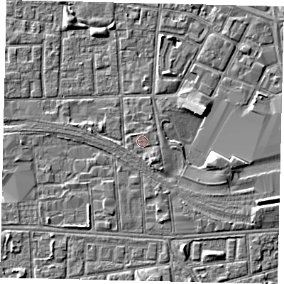 Shaded relief map of the ground around HU31AL, computed from Environment Agency LiDAR. The ground here sits at about 3 m above sea level and falls 5 m across the surrounding 800 m. Surface water reaching this point runs off ground lying to the south-south-east, 1.3 m higher.