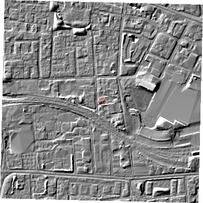 Shaded relief map of the ground around HU31AP, computed from Environment Agency LiDAR. The ground here sits at about 3 m above sea level and falls 5 m across the surrounding 800 m. Surface water reaching this point runs off ground lying to the south-south-east, 1.5 m higher.