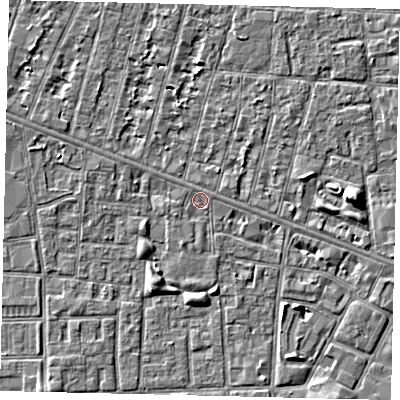 Shaded relief map of the ground around HU31BL, computed from Environment Agency LiDAR. The ground here sits at about 2 m above sea level and falls 5 m across the surrounding 800 m. Surface water reaching this point runs off ground lying to the west-south-west, 0.7 m higher.