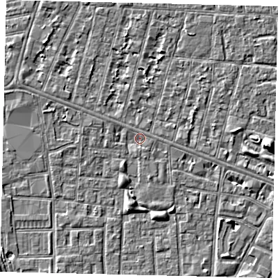 Shaded relief map of the ground around HU31BN, computed from Environment Agency LiDAR. The ground here sits at about 2 m above sea level and falls 5 m across the surrounding 800 m. Surface water reaching this point runs off ground lying to the west-north-west, 0.9 m higher.