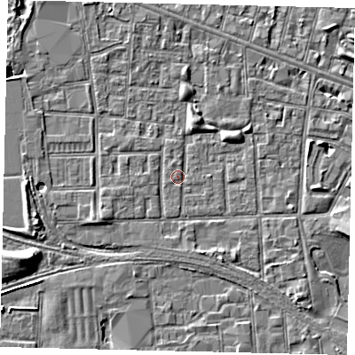 Shaded relief map of the ground around HU31BU, computed from Environment Agency LiDAR. The ground here sits at about 2 m above sea level and falls 7 m across the surrounding 800 m. Surface water reaching this point runs off ground lying to the east, 0.6 m higher.